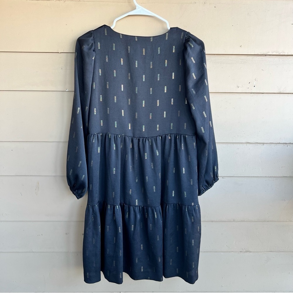 Madewell Metallic Jacquard Faux-Wrap Tiered Mini Dress Women's Size S - Picture 4 of 7